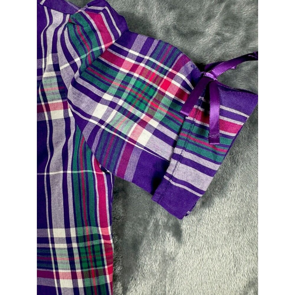 Chaps Little Girl’s Sz 5 Top Short Sleeve Pur/Strip Plaid Ruffled Collar Pleated - Picture 6 of 12